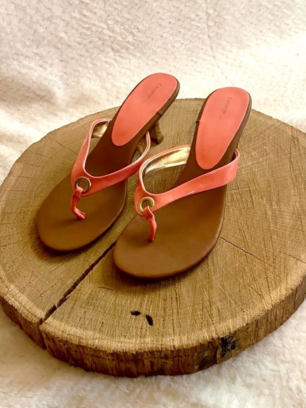 George Coral Pink Thong Sandals with Gold Eyelet